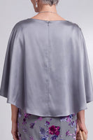 Laden Sie das Bild in den Galerie-Viewer, Graues Blumen Samt Scheide Streißstein Bateau-Hals Satin Mutter der Braut Kleid mit Umhang