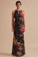 Laden Sie das Bild in den Galerie-Viewer, Schwarz Bedrucktes Halter Schlüsselloch Maxi Hochzeitsgastkleid