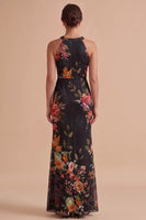 Laden Sie das Bild in den Galerie-Viewer, Schwarz Bedrucktes Halter Schlüsselloch Maxi Hochzeitsgastkleid