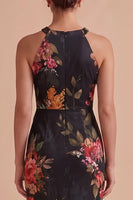 Laden Sie das Bild in den Galerie-Viewer, Schwarz Bedrucktes Halter Schlüsselloch Maxi Hochzeitsgastkleid