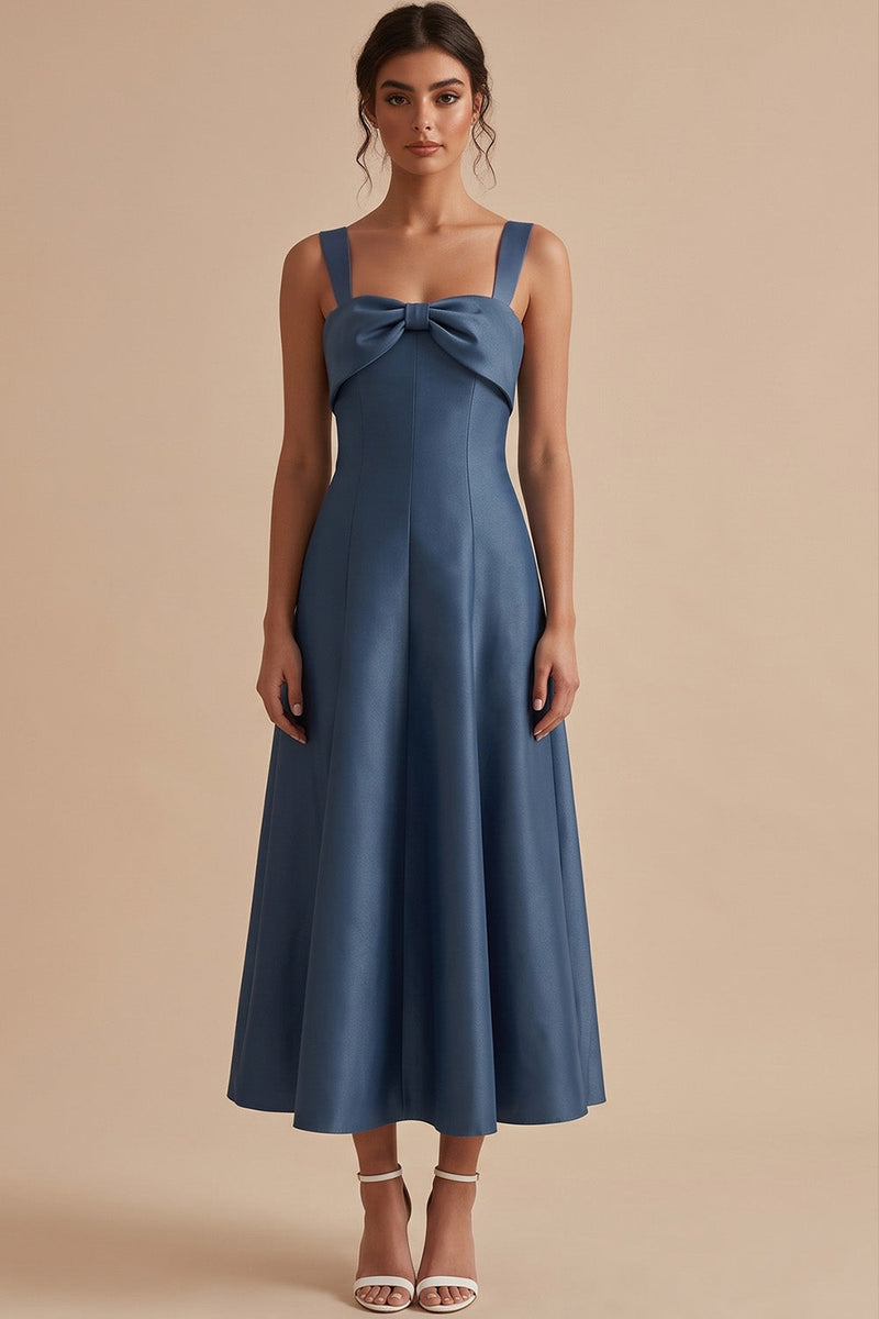 Laden Sie das Bild in den Galerie-Viewer, Twilight A-Linie Quadratisches Midi Hochzeitsgastkleid mit Schleife