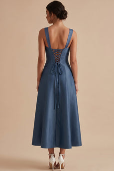 Twilight A-Linie Quadratisches Midi Hochzeitsgastkleid mit Schleife