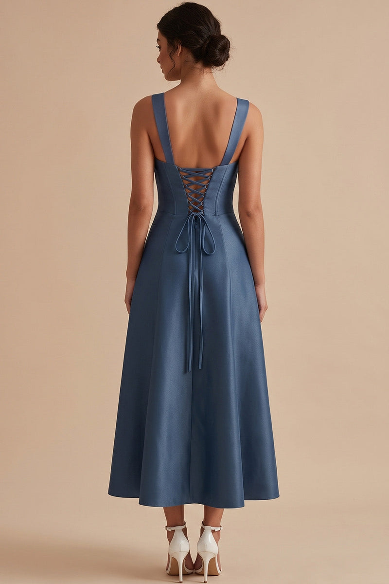 Laden Sie das Bild in den Galerie-Viewer, Twilight A-Linie Quadratisches Midi Hochzeitsgastkleid mit Schleife