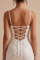 Laden Sie das Bild in den Galerie-Viewer, Weißes Korsett, Bodycon, Cowl-Neck, geraffter Spaghettiträger, kurzes kleines weißes Kleid