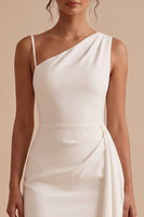 Laden Sie das Bild in den Galerie-Viewer, Weißer Bodycon asymmetrisch, einschulter, gerafftes kurzes kleines weißes Kleid