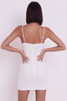 Laden Sie das Bild in den Galerie-Viewer, Weißer Bodycon Sweetheart Spaghettiträger, geblümtes kurzes kleines weißes Kleid