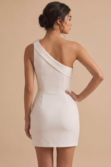 Weißes Bodycon mit einer Schulter Standesamt Kleid mit 3D-Blume