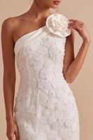 Laden Sie das Bild in den Galerie-Viewer, Weißer Bodycon mit einer Schulter und kurzem weißen Kleid mit 3D-Blume