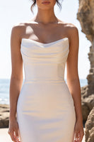 Laden Sie das Bild in den Galerie-Viewer, Weißes Satin-Cowl-Neckneck-Maxi-Hochzeitskleid mit Rückenschlitz