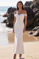 Laden Sie das Bild in den Galerie-Viewer, Weißes Meerjungfrauen-Maxi-Hochzeitskleid mit Spitze