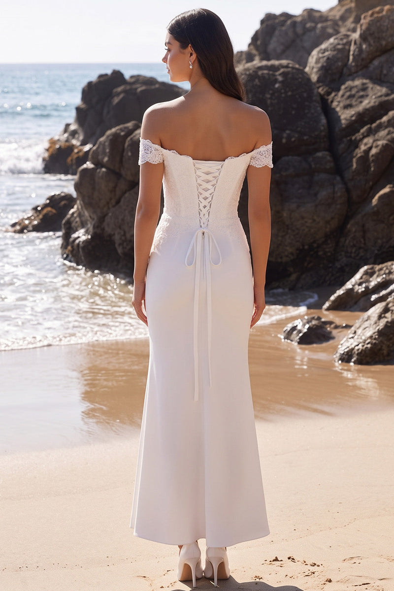 Laden Sie das Bild in den Galerie-Viewer, Weißes Meerjungfrauen-Maxi-Hochzeitskleid mit Spitze