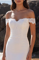 Laden Sie das Bild in den Galerie-Viewer, Weißes Meerjungfrauen-Maxi-Hochzeitskleid mit Spitze