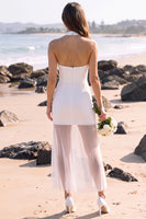 Laden Sie das Bild in den Galerie-Viewer, Weißes Halter-Tüll-Mini-Hochzeitskleid
