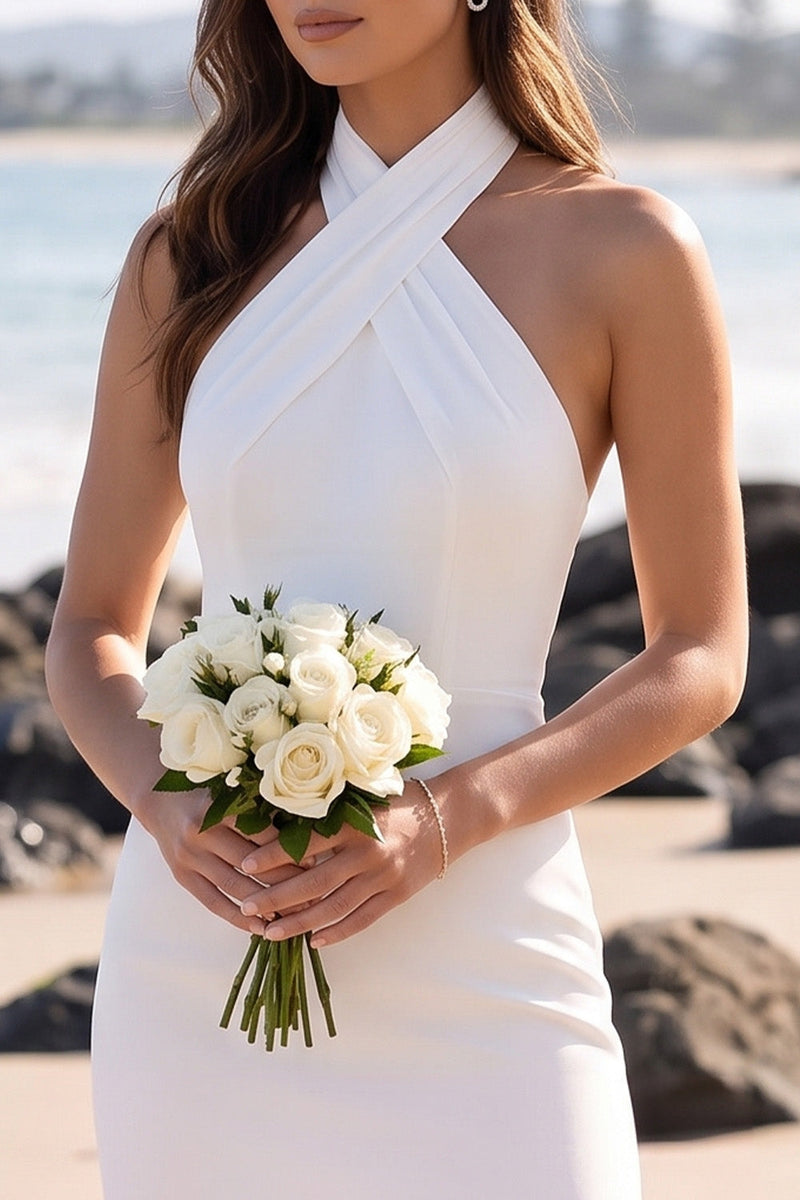 Laden Sie das Bild in den Galerie-Viewer, Weißes Halter-Tüll-Mini-Hochzeitskleid