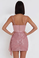 Laden Sie das Bild in den Galerie-Viewer, Rosa Korsett Bodycon Spaghettiträger Kurzes Cocktailkleid mit Pailletten