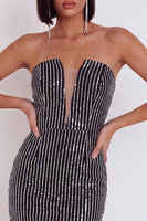 Laden Sie das Bild in den Galerie-Viewer, Schwarzes Bodycon, trägerlose Pailletten, Tüll-Kurzcocktailkleid