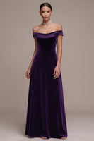 Laden Sie das Bild in den Galerie-Viewer, Pflaumen A-Linie Satin Maxi Samtkleid in A-Linie