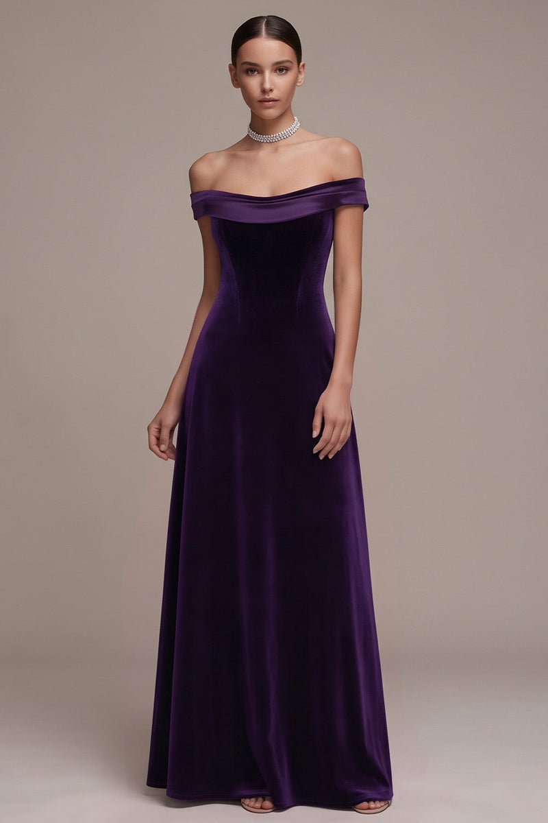 Laden Sie das Bild in den Galerie-Viewer, Pflaumen A-Linie Satin Maxi Samtkleid in A-Linie