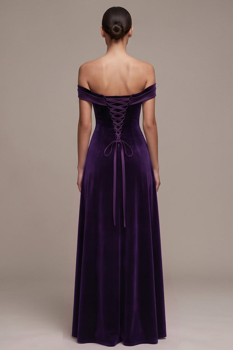 Laden Sie das Bild in den Galerie-Viewer, Pflaumen A-Linie Satin Maxi Samtkleid in A-Linie