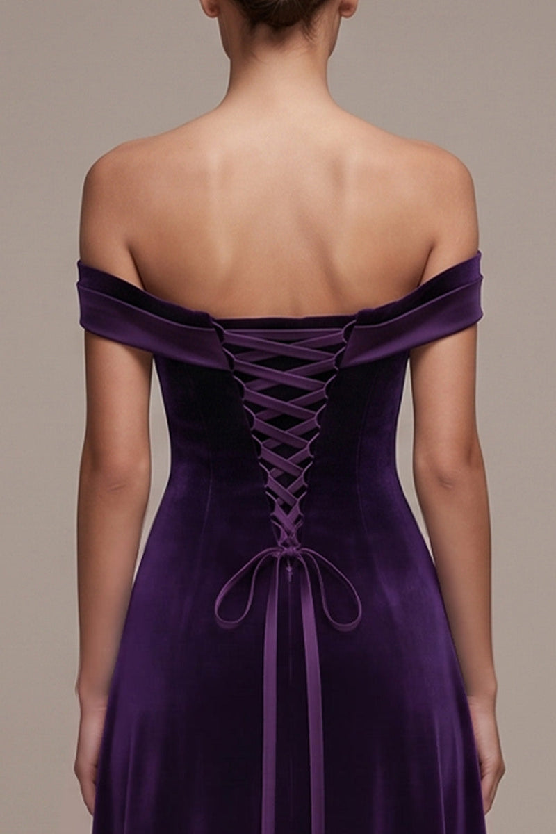 Laden Sie das Bild in den Galerie-Viewer, Pflaumen A-Linie Satin Maxi Samtkleid in A-Linie