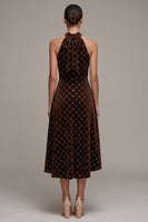 Laden Sie das Bild in den Galerie-Viewer, Kaffee Halter High-Low A-Linie Samtkleid mit Perlen