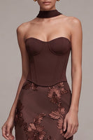 Laden Sie das Bild in den Galerie-Viewer, Kaffee Corset Sheath Trägerloses Blumenapplikationen Maxi Festkleid