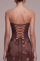 Laden Sie das Bild in den Galerie-Viewer, Kaffee Corset Sheath Trägerloses Blumenapplikationen Maxi Festkleid