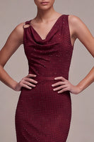 Laden Sie das Bild in den Galerie-Viewer, Burgunderrotes Meerjungfrauen Maxi Abendkleid mit V-hals