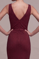 Laden Sie das Bild in den Galerie-Viewer, Burgunderrotes Meerjungfrauen Maxi Abendkleid mit V-hals
