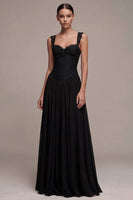 Laden Sie das Bild in den Galerie-Viewer, Schwarzes Korsett Sweetheart A-Linie Maxi Festkleid mit Spitze