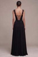 Laden Sie das Bild in den Galerie-Viewer, Schwarzes Korsett Sweetheart A-Linie Maxi Festkleid mit Spitze