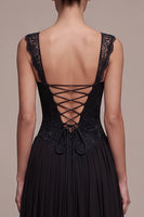 Laden Sie das Bild in den Galerie-Viewer, Schwarzes Korsett Sweetheart A-Linie Maxi Festkleid mit Spitze