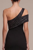 Laden Sie das Bild in den Galerie-Viewer, Schwarzes Scheide Asymmetrisches Langes Festkleid mit seitlichem Schlitz