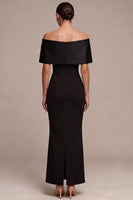 Laden Sie das Bild in den Galerie-Viewer, Langes Schwarzes Schulter-Schleife Satin Abendkleid