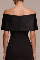 Laden Sie das Bild in den Galerie-Viewer, Langes Schwarzes Schulter-Schleife Satin Abendkleid