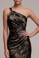 Laden Sie das Bild in den Galerie-Viewer, Schwarzes Scheiden Ein-Schulter Muster Satin Maxi Abendkleid