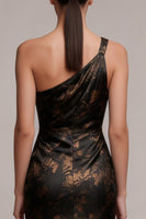 Laden Sie das Bild in den Galerie-Viewer, Schwarzes Scheiden Ein-Schulter Muster Satin Maxi Abendkleid