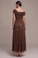 Laden Sie das Bild in den Galerie-Viewer, Kaffee A-Linien Asymmetrisches Einschulter Gerafftes High-Low Festkleid mit 3D-Blume