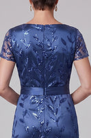 Laden Sie das Bild in den Galerie-Viewer, Königsblaue Scheide V-Ausschnitt Satin-Pailletten-Stickerei mit gerafftem langen Mutter-der-Braut-Kleid