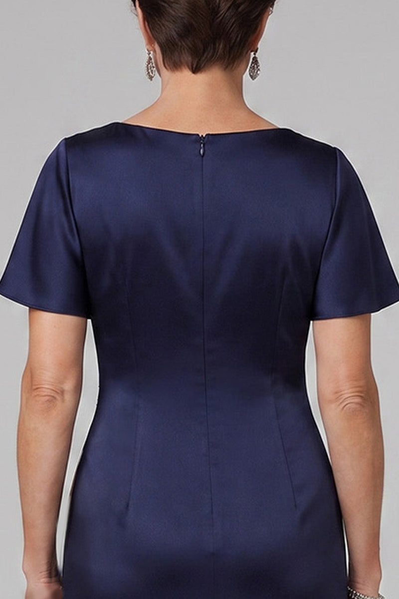 Laden Sie das Bild in den Galerie-Viewer, Marineblauer Mantelhals mit gerafftem langen Mutter-der-Braut-Kleid mit Strassstein
