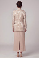 Laden Sie das Bild in den Galerie-Viewer, Champagner-Zweiteiliger Rundhals-Mantel Jacquard Langes Mutter-der-der-Braut-Kleid mit Jacke