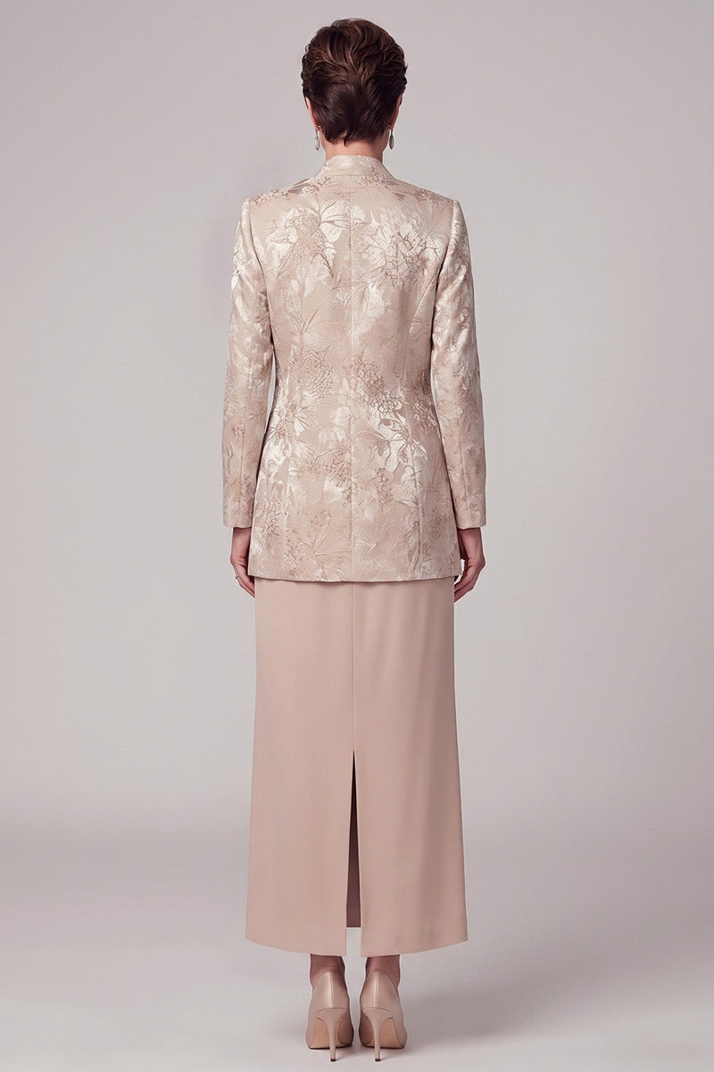 Laden Sie das Bild in den Galerie-Viewer, Champagner-Zweiteiliger Rundhals-Mantel Jacquard Langes Mutter-der-der-Braut-Kleid mit Jacke