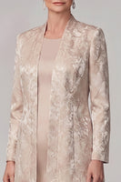 Laden Sie das Bild in den Galerie-Viewer, Champagner-Zweiteiliger Rundhals-Mantel Jacquard Langes Mutter-der-der-Braut-Kleid mit Jacke