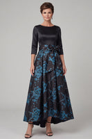Laden Sie das Bild in den Galerie-Viewer, Schwarzer A-Linien-Bootsausschnitt mit 3/4 Ärmeln Maxi-Mutter-der-Braut-Kleid mit Schleife