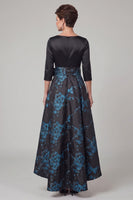 Laden Sie das Bild in den Galerie-Viewer, Schwarzer A-Linien-Bootsausschnitt mit 3/4 Ärmeln Maxi-Mutter-der-Braut-Kleid mit Schleife