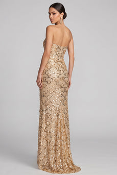 Glitzerndes Goldenes Pailletten Meerjungfrauen Maxi Abendkleid