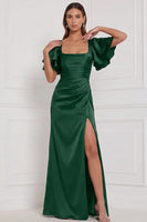 Laden Sie das Bild in den Galerie-Viewer, Espresso Scheide Maxi Brautjungfernkleid mit Schlitz und quadratischem Ausschnitt