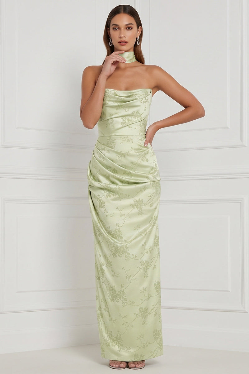 Laden Sie das Bild in den Galerie-Viewer, Mintgrünes Sheath Cowl Gerafftes Maxi Brautjungfernkleid