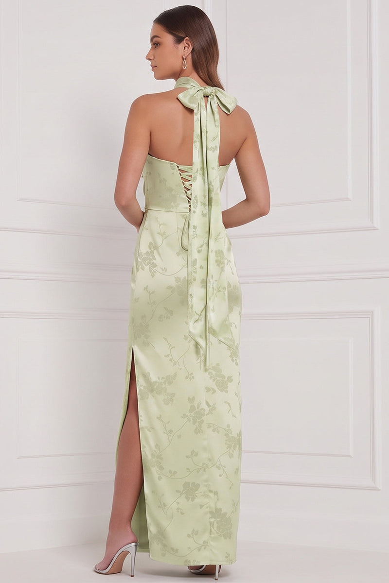 Laden Sie das Bild in den Galerie-Viewer, Mintgrünes Sheath Cowl Gerafftes Maxi Brautjungfernkleid