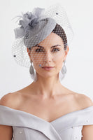 Laden Sie das Bild in den Galerie-Viewer, Fuchsia Sinamay Birdcage Veil 3D Stoff Blumen Faszinatorhut mit Feder